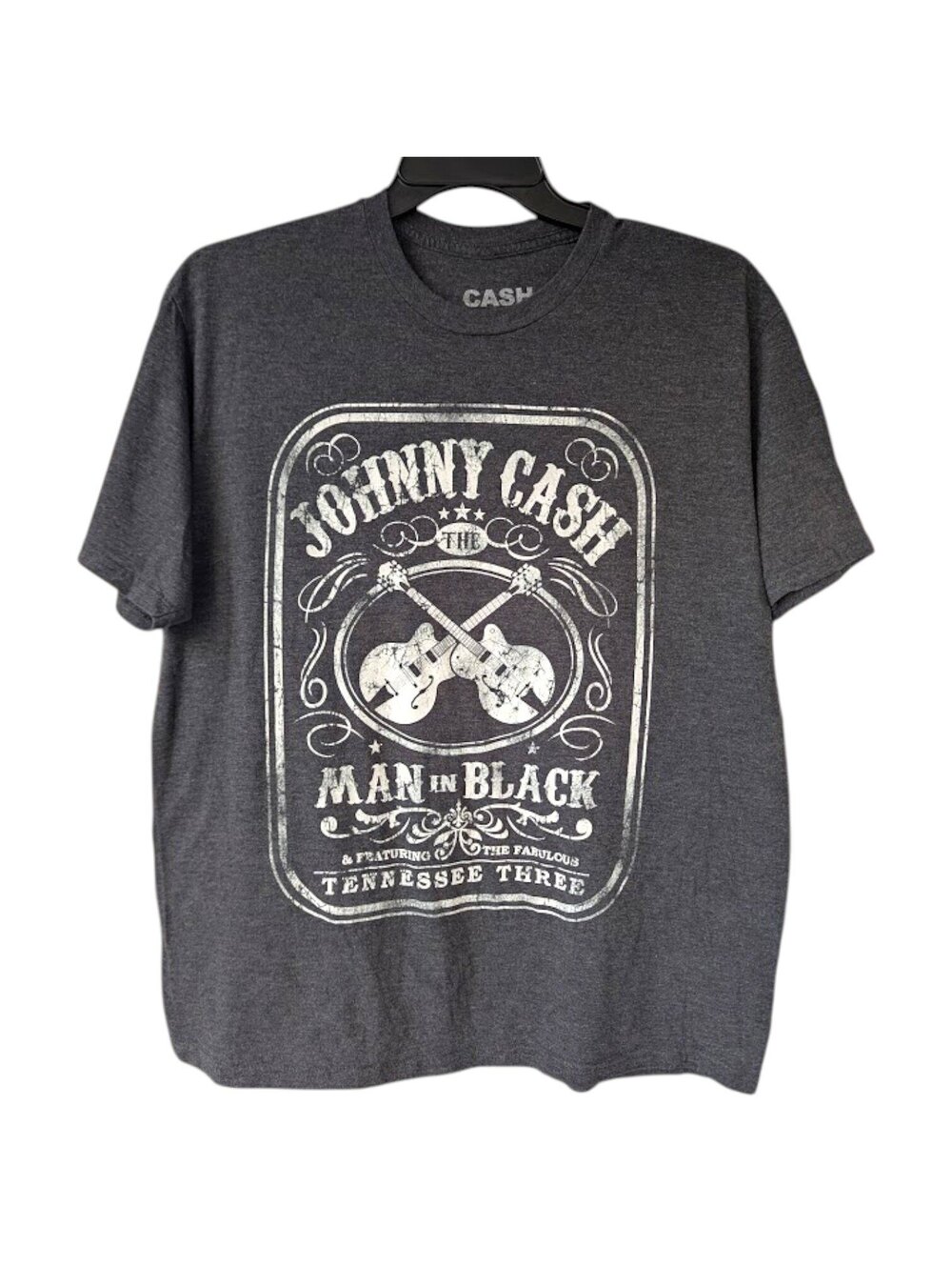 Johnny Cash T-Shirt Mens XL Gray Man In Black Tennessee Three Whisky Tee 23x28.5